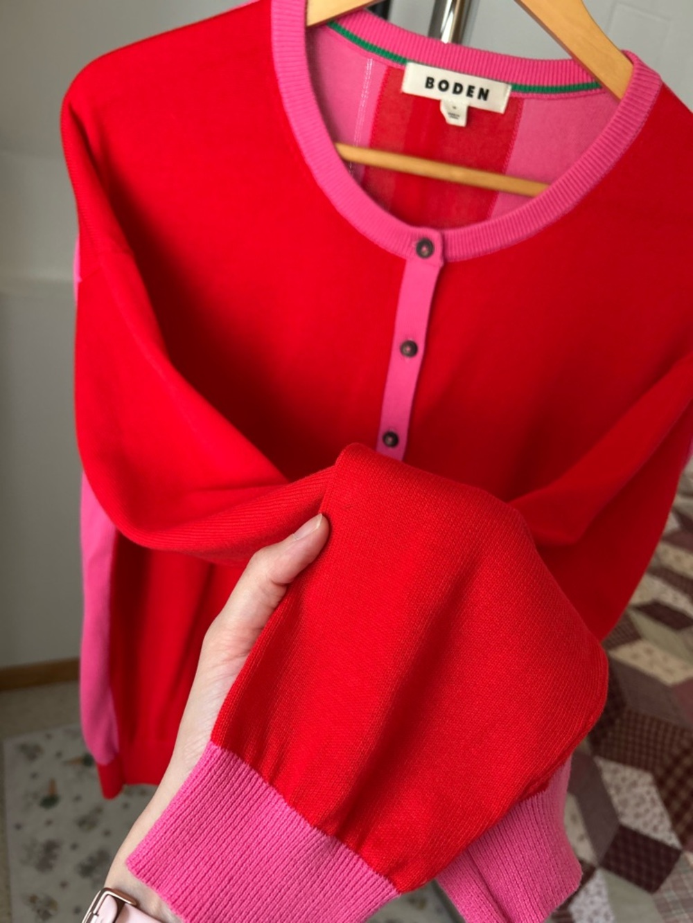 Boden Lara Relaxed Color Block Cotton Cardigan Sweater - Picture 9 of 9